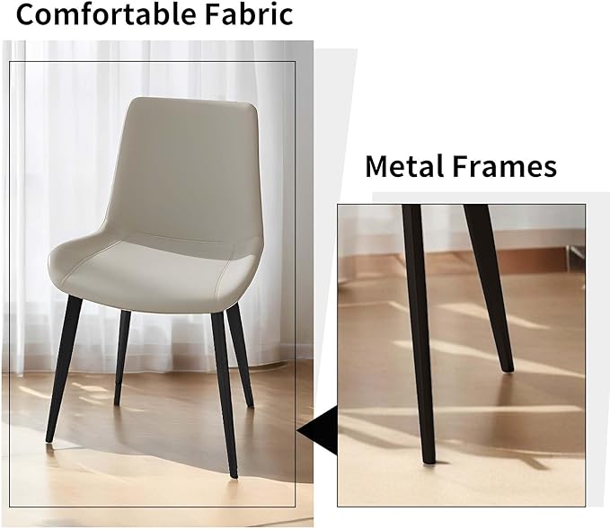 Dining Chairs, Modern PU Leather Dining Room Chair with Sturdy Metal Legs, Upholstered Seat Dinner Chairs Accent Side Chairs for Indoor Kitchen Living Room Restaurant Cafe (Cream, Set of 6)