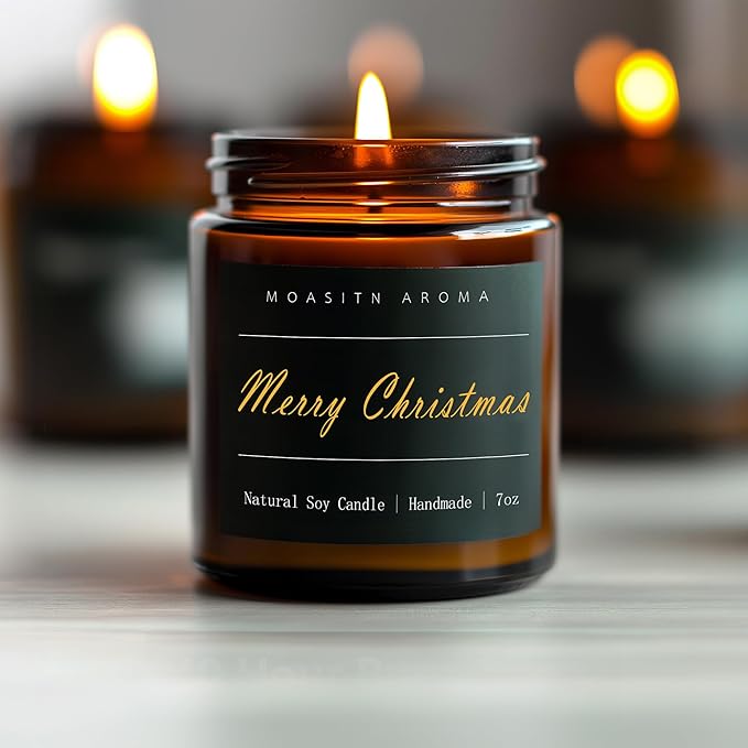 MOASITN Merry Christmas Scented Candles for Home|Cardamom,Cinnamon,Orange Scented Natural Soy Candle|Women,Men Jar Candel for Christmas,Winter,Relaxing|Longlasting Aromatherapy Candle|7oz