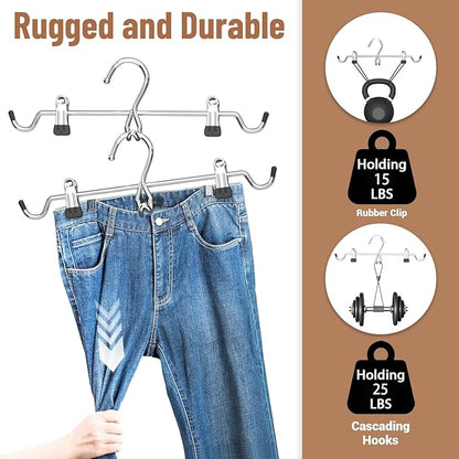 Pants Hangers Space Saving,Stackable Skirt Hangers with Clips, Hanging Closet Organizer and Storage,Clothes Hangers, College Dorm Essentials Apartment Essentials- 24 Pack