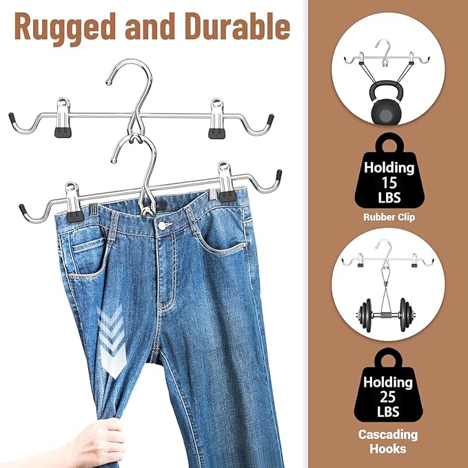 Pants Hangers Space Saving,Stackable Skirt Hangers with Clips, Hanging Closet Organizer and Storage,Clothes Hangers, College Dorm Essentials Apartment Essentials- 8 Pack