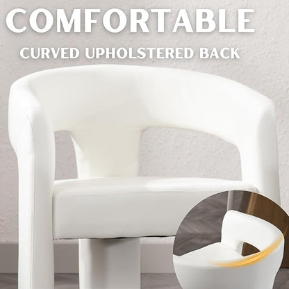 Modern Barrel Dining Chairs Set of 8, PU Leather Upholstered Accent Side Chair with Arms Comfy Makeup Vanity Chairs, Dining Living Room Kitchen Chairs, White