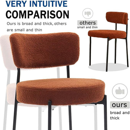 Brown Boucle Dining Chairs Set of 2, Upholstered Dinner Chair with Metal Frame, Dining Room Chairs with Padded Seat, Round Modern Seating for Living Room