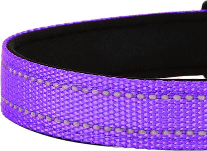 Reflective Dog Collar, Adjustable Soft Neoprene Padded Nylon Pet Collars with Buckle for Medium Dogs, Purple,M
