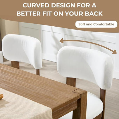 Beige Dining Chairs Set of 2 Mid Century Modern Upholstered Dining Room Chairs with Curved Backrest and Wooden Legs for Kitchen Island, Dining Room