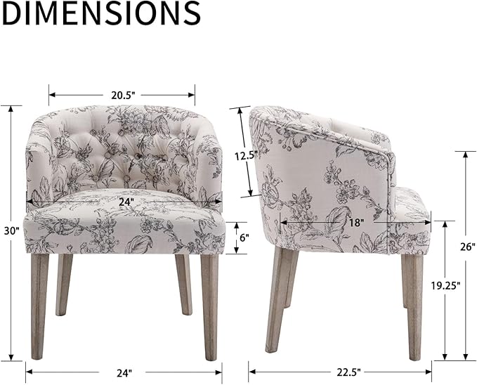 DUOMAY Modern Tufted Dining Chairs Set of 6, Linen Upholstered Side Chair, Comfy Accent Barrel Chair with Wood Legs for Home Kitchen Dining Room Living Room Restaurant, Beige Flower Pattern