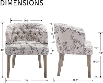 DUOMAY Modern Tufted Dining Chairs Set of 6, Linen Upholstered Side Chair, Comfy Accent Barrel Chair with Wood Legs for Home Kitchen Dining Room Living Room Restaurant, Beige Flower Pattern