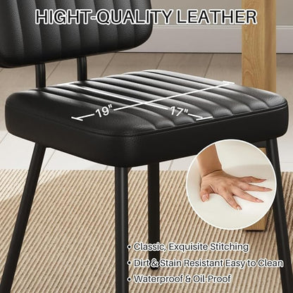 Dining Chairs, Upholstered Mid Century Modern Kitchen Dining Room Accent Chairs with Faux Leather Cushion Seat & Metal Legs for Kitchen, Living Room (Black, Set of 2)