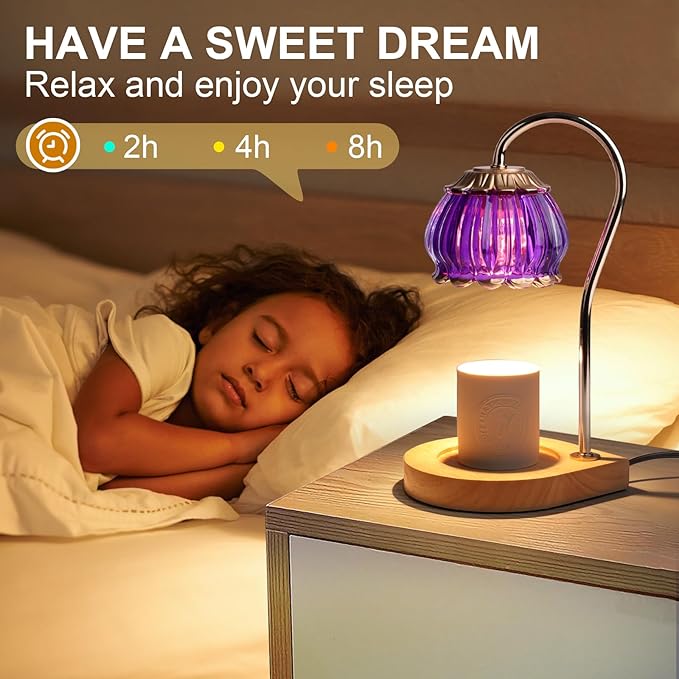 Candle Warmer Lamp with Timer, Dimmable Candle Warmer Lantern Light Gift Electric Fragrance Candle Holders for Warming House Warming Home Decoration Gifts for Women,Purple