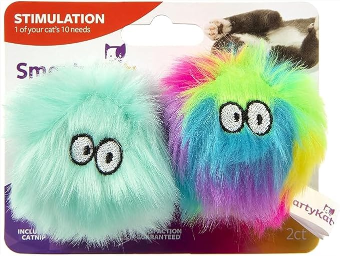 SmartyKat (2 Count) Fuzzy Friends Plush Catnip Ball Cat Toys - Rainbow/Turquoise, 2 Count