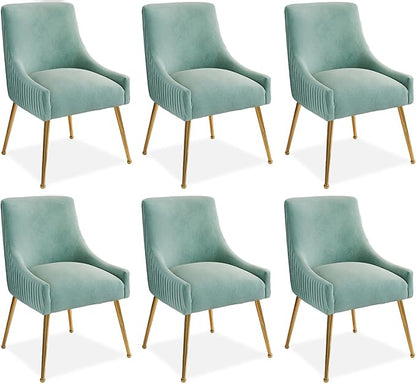 Dining Chairs, Accent Chairs Set of 6, Modern Upholstered Kitchen Dining Room Chairs with Gold Legs, Fabric Tufted Velvet Living Room Chairs for Reception Room Bedroom Guest Room (Green)