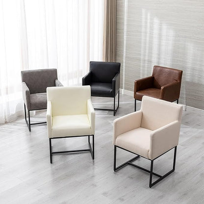 Upholstered Dining Chairs with Arms Set of 2 Mid Century Modern Accent Chairs Armchairs with Gold Metal Frame, Velvet Modern Kitchen & Dining Room Chairs, Cream
