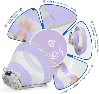 Breathable Air Mesh Cat Cone Collar Soft to Stop Licking, Adjustable, Foldable Lightweight Kitten Cones After Surgery Recovery for Cats & Kittens (Light Purple,L)
