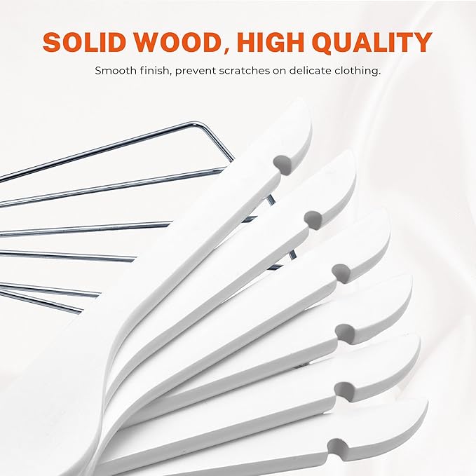 HOUSE DAY Wooden Hangers with Clips 24 Pack, Heavy Duty White Wood Pants Hanger, Premium Skirt Hanger with Adjustable Clips, Solid Clip Hangers for Suit, Blouse, Dress, Coat, Jacket, Bottom