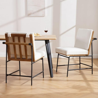DUOMAY Mid-Century Modern Dining Chairs Set of 2, Sherpa Upholstered Side Chair with Rear Handle, Armless Chair with Metal Legs for Kitchen Dining Room Living Room Vanity, White
