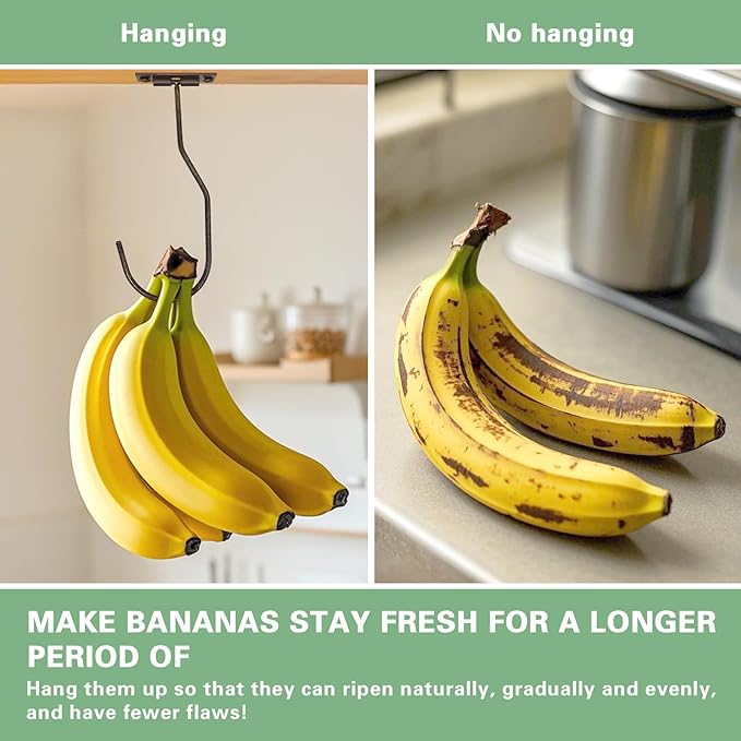 Banana Hanger Hook – Space Saving Banana Holder Hanger to Keep Bananas Fresh, Self Adhesive and Screw Banana Hook 1Pack Copper