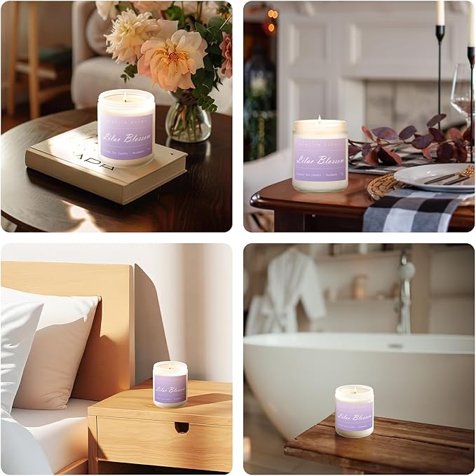MOASITN Lilac Blossom Spring Soy Candle| Lavender,Lilac,Lemon Scented Candle for Home| Long Burning Aromatherapy Candle| Jar Candel Gift for Women,Men as Birthday,Relaxing,Housewarming Gifts| 7oz