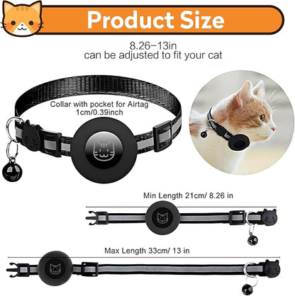 Airtag Cat Collar with Bell, Reflective Nylon Kitten Collar with Apple Air Tag Holder and Breakaway Safety Buckle for Puppy Girl Boy Cats, 3/8" in Width and Lightweight, Green