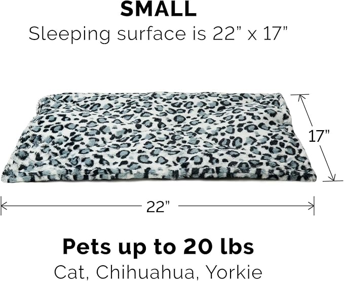 Furhaven ThermaNAP Self-Warming Cat Bed for Indoor Cats & Small Dogs, Washable & Reflects Body Heat - Quilted Faux Fur Reflective Bed Mat - Snow Leopard, Small