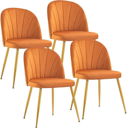 Velvet Dining Chairs Set of 2, Upholstered Mid Century Modern Dining Chairs, Armless Accent Chair with Metal Gold Legs for Living Room, Kitchen, Dining Room, Orange