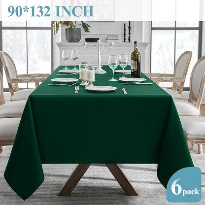 VidaFete Tablecloth 6 Pack 90 * 132inch Rectangle Table Cloth Polyester, Stain Wrinkle Resistant Polyester Dining Table Cover for Kitchen Dinning Party Wedding Rectangular Buffet Decoration(Green)