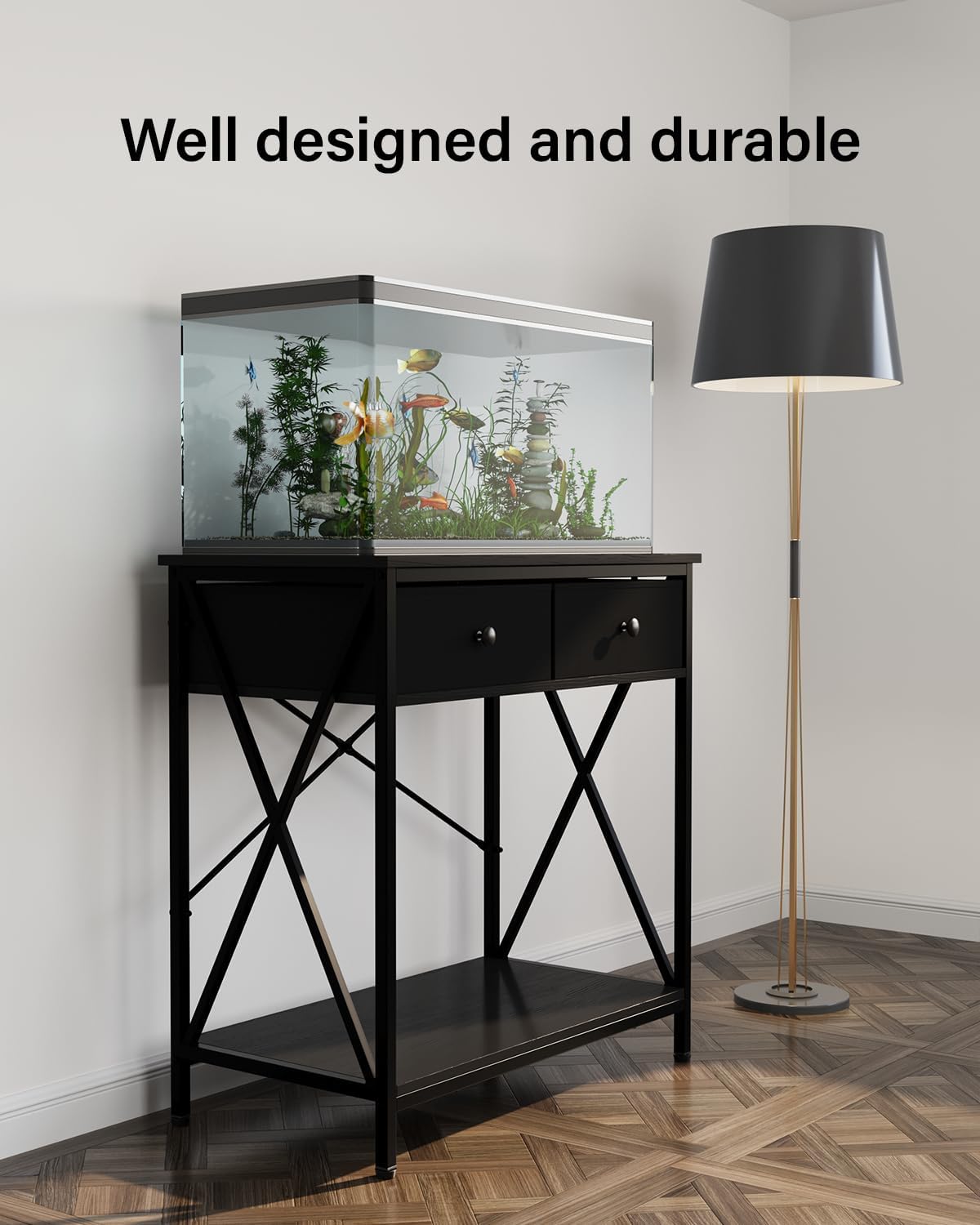 Fish Tank Stand 29 Gallon: Sturdy Aquarium Stand with Accessories Storage - Metal Fish Tank Table for 20-29 Gallon Reptile Breeder Turtle Terrarium - 30.7"x16.5" Weight Capacity 330 lbs