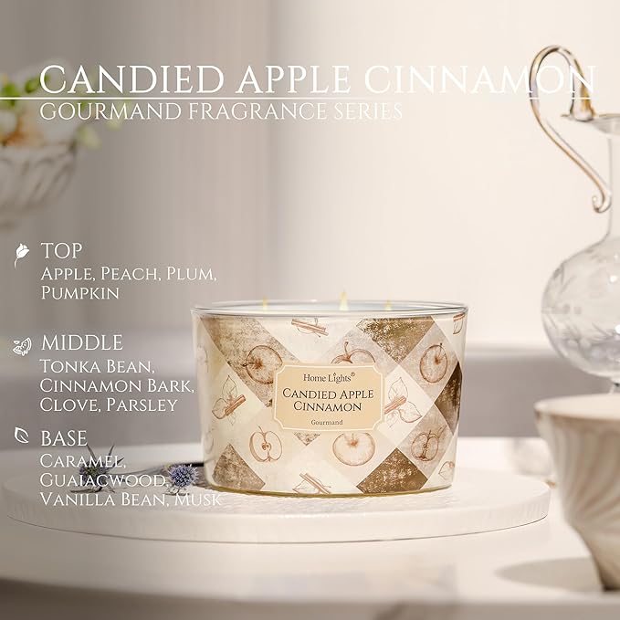 HomeLights Large jar Candle | 4-Wick Long-Lasting Scented Candles, 18oz Natural Soy Wax Candle for Home Scented, Rustic Modern Gifts for Women & Men, Candied Apple Cinnamon