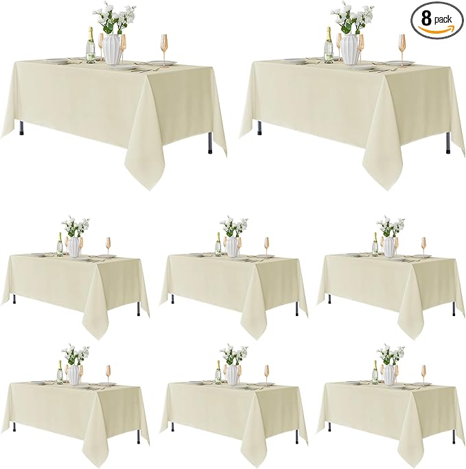 Fitable 8 Pack Table Cloth Rectangle Table: Stain and Wrinkle Resistant Tablecloth Rectangular, Washable Polyester Tablecloths for Wedding Party Dining Banquet Event Catering(Ivory, 70x120 Inch)