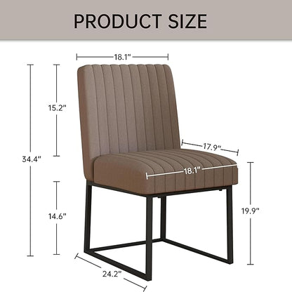 VKNOW Upholstered Dining Chairs, Modern Dining Room Chairs with Stripe, Linen Kitchen Chair Dinner Chair with Black Metal Base for Kitchen Office, Brown