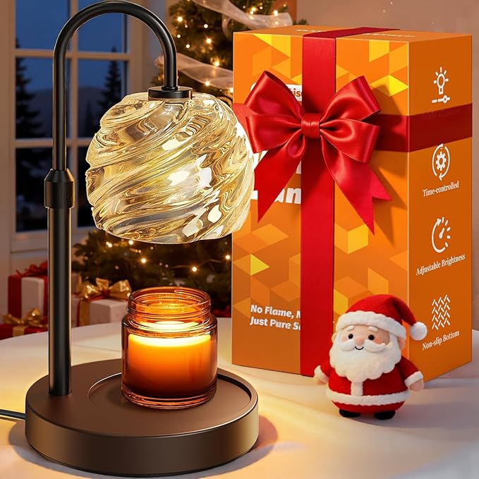 Candle Warmer Lamp with Timer Dimmer, Electric Candle Warmer with Adjustable Height for Home Decor, Christmas Birthday Gifts for Women Men Mom, Wax Melter for All Jar Sizes, 2Bulbs,Black