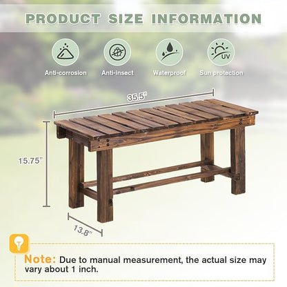Outdoor Garden Bench, 2-Person Wood Patio Bench Weatherproof Outdoor Backless Bench, Anti-Corrosion and Anti-Rust Garden Benches for Garden Lawn Porch Park Backyard (Natural,35.5''/90cm)