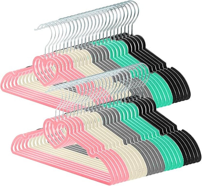 Velvet Hangers 50 Pack, 16" Non Slip Adult Hangers, Slim Clothes Hanger with 360 Degree Swivel Hook - Durable & Cute (Mix Coler)