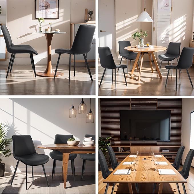 Dining Chairs, Modern PU Leather Dining Room Chair with Sturdy Metal Legs, Upholstered Seat Dinner Chairs Accent Side Chairs for Indoor Kitchen Living Room (Black, Set of 6)