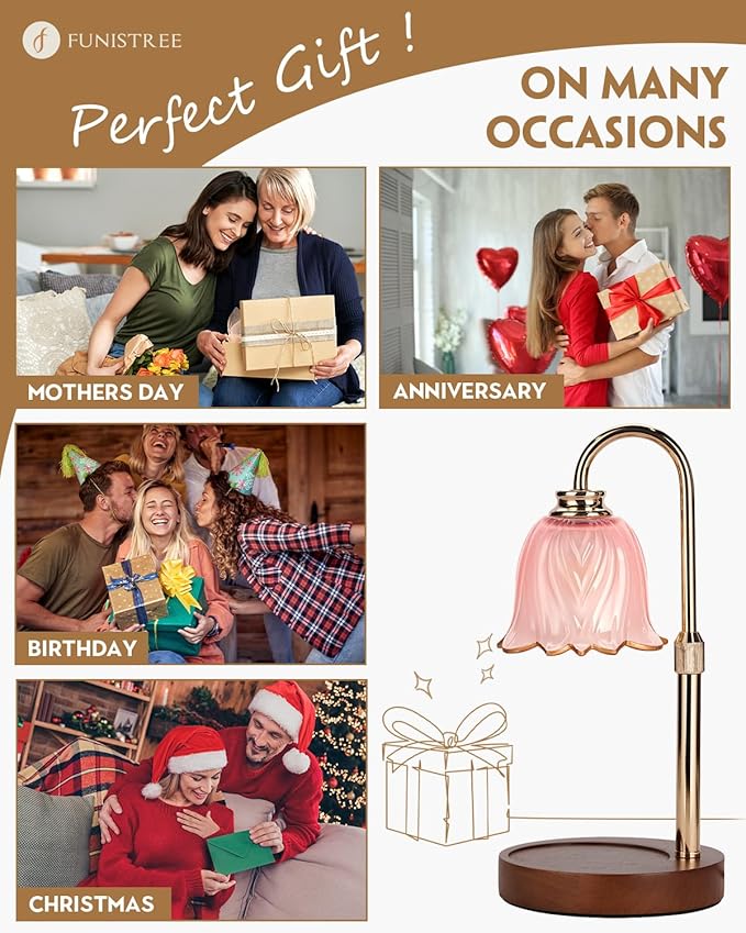 Candle Warmer Lamp, Gold Candle Lamp Warmer with Timer & Dimmer with 2 Bulbs, Birthday Gifts for Mom, Christmas Gifts for Women, New Home Bedroom Decor, Height Adjustable