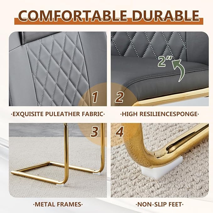 63'' Glass Dining Table Set for 6, Kitchen Table Chairs Set of 6, Clear Glass Dining Table with Black unique design Leg and Gold Metal Base, 6 PU Dining Chairs with Metal Legs, Living Room, Kitchen.
