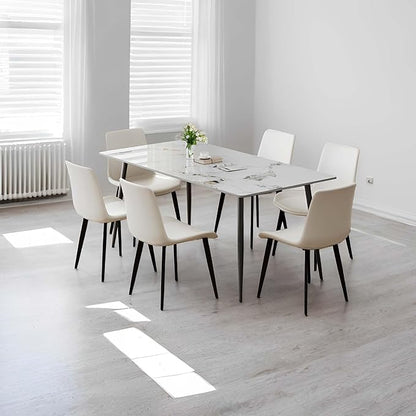 Dining Chairs, Modern PU Leather Dining Room Chair with Sturdy Metal Legs, Upholstered Seat Dinner Chairs Accent Side Chairs for Indoor Kitchen Living Room Restaurant Cafe (Cream, Set of 6)