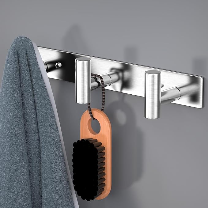 HUFEEOH Coat Hooks Wall Mount, Stainless Steel 3 Hooks Wall Hooks T Shaped Coat Hanger Wall Mount, Heavy Duty Silver Towel Hooks Purse Rack for Hanging