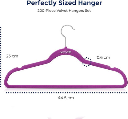 SereneLife 200 Pack Velvet Hangers - Non-Slip Felt Hangers with 360° Swivel Hook, Space-Saving, Ultra-Thin, Lightweight for Shirts, Sweaters, Hoodies, Kids Clothes & Dresses