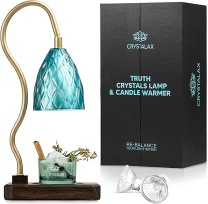 CRYSTALAX Candle Warmer Lamp with Kyanite Crystals – Luxury Flameless Candle Melting Lamp for Home Décor, Aromatherapy & Relaxation – Timer, Touch Sensor & 2 Bulbs with Luxury Gifting Packaging