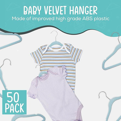 50 Pack Premium Baby Velvet Hangers (Blue) - 11.8" Inches Non-Slip, Ultra-Slim & Space-Saving Toddler Hangers - 360° Rotating Hook, Strong & Durable Hanger for Children, Infant & Toddler