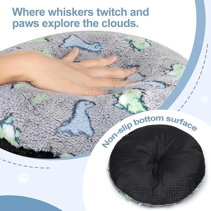 Cat Tunnel Bed, Foldable Cat Donut Tunnel with Removable Cushion & Toy Ball, Stress Relief Fun, Round Pet Play Tunnel for Indoor Cats, Kittens and Small Pets (3D Dinosaur Pattern)