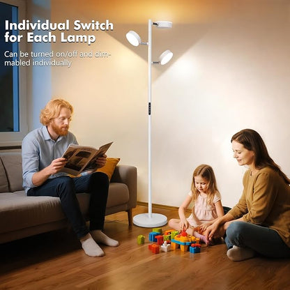 Tree Floor Lamp for Living Room - Modern White Standing Lamp, LED Floor Light with Remote & Touch, 3000K-6000K Dimmable for Bedroom Office Reading (3 Head)