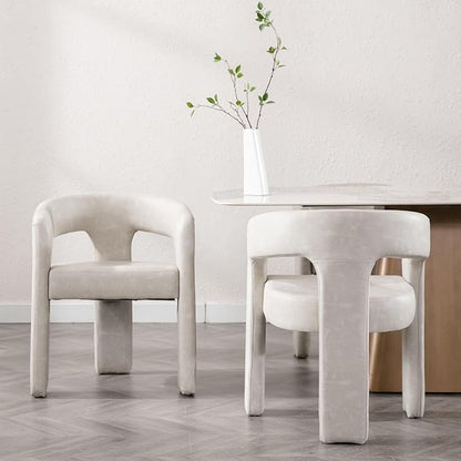 Set of 2 Modern PU Leather Upholstered Dining Chairs with Open-Back, Cute Barrel Side Chairs Kitchen Armchair Accent Chairs for Dining Room Bedroom, Grey