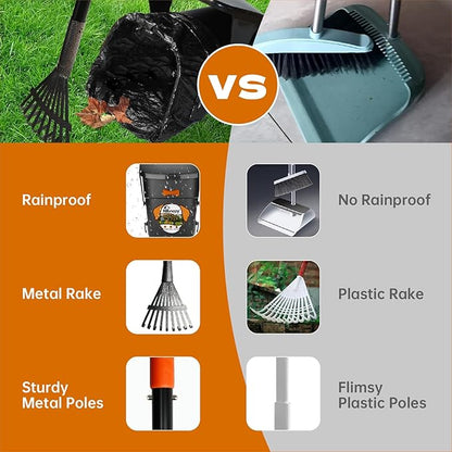 Dog Pooper Scooper with Bags & Dispenser - 37.4" Long Durable Metal Handle Swivel Bin & Rake & Spade Kit, Large Capacity Portable Pooper Scooper for Yards，Easy to Assemble