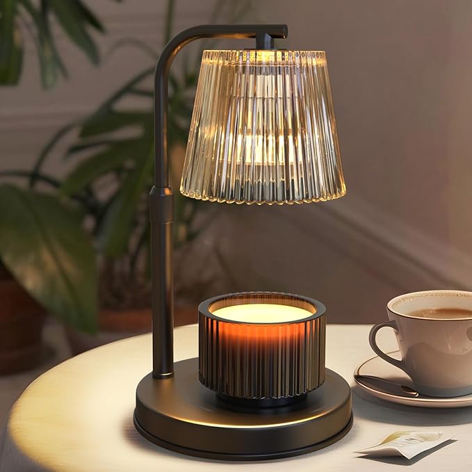 Candle Warmer Lamp with Timer Dimmable - Adjustable Electric Wax Melt Warmer Scented Large Jar Candles Lights, House Warming Birthday Gifts for Women, Glass Vintage New Home Living Room Decor, Dark