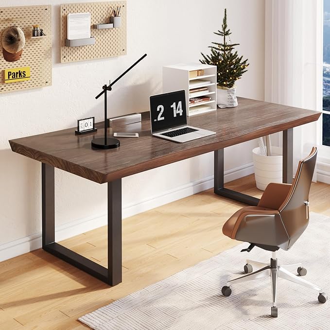 Solid Wood Computer Desk 55.1-inch Large Office Desk Home Simple Modern Long Desk Study Writing Desk Dining Table for Home Office