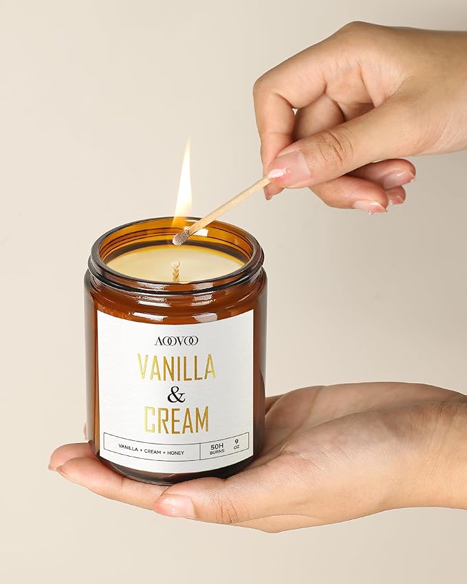 AOOVOO Vanilla Cream Candles - 9 oz Scented Candles, Aromatherapy Candle, Soy Candle for Home Scented