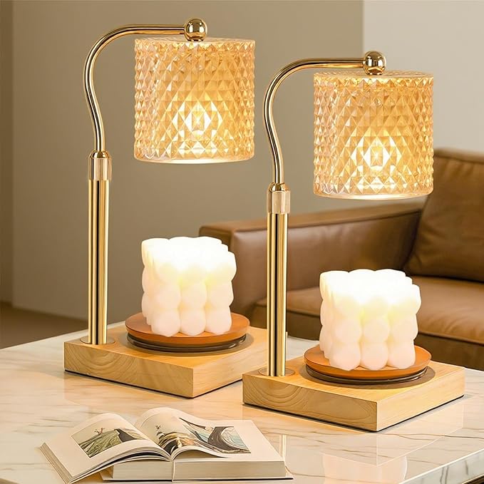 2 Pack Candle Warmer Lamp with Timer Dimmer Adjustable Height, Birthday Gifts for Women, House Warming New Home Decor Gifts for Mom, Electric Wax Warmer for Jar Candles, Amber