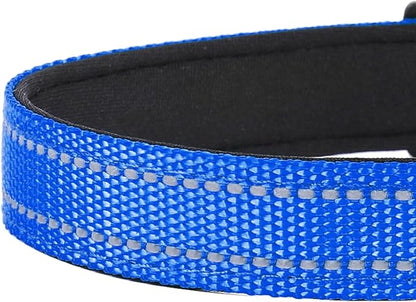 Reflective Dog Collar, Adjustable Soft Neoprene Padded Nylon Pet Collars with Buckle for Puppy and Small Dogs, Cats, Navy Blue,XS