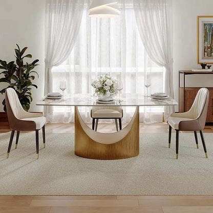 POVISON 63" Hobart Dining Table for 4, Rectangular Dining Table, Glossy Pandora Sintered Stone Tabletop with Bronze Carbon Steel Base for Dining Room (Table Only)