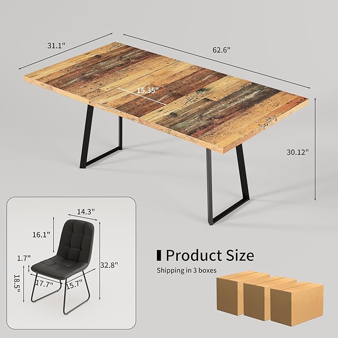 ZckyCine Extendable Dining Table Set 47"-63", Rustic Wood Table with 6 PU Leather Chairs, Modern Scandinavian Dining Room Furniture for Kitchen Apartment